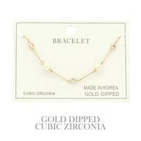 GOLD PLATED PEARL CZ STATION BRACELET