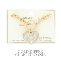 GOLD PLATED CZ HEART CHARM BRACELET
