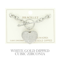 GOLD PLATED CZ HEART CHARM BRACELET