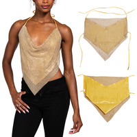 METALLIC SEQUIN BANDANA BACKLESS HALTER TOP