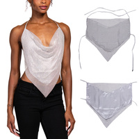 METALLIC SEQUIN BANDANA BACKLESS HALTER TOP