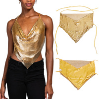 METALLIC SEQUIN BANDANA BACKLESS HALTER TOP