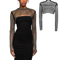 WOMEN'S FISHNET CRYSTAL LONG SLEEVE SHRUG TOP