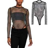 RHINESTONE FISHNET SNAP BOTTOM BODYSUIT TOP