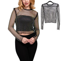 RHINESTONE FISHNET SNAP BOTTOM BODYSUIT TOP