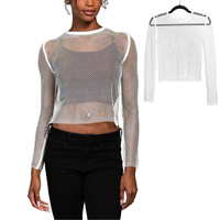 RHINESTONE FISHNET SNAP BOTTOM BODYSUIT TOP