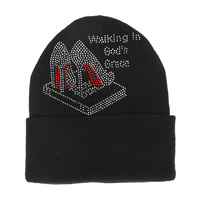 WALKING IN GOD'S GRACE - UNISEX CRYSTAL STUDDED KNIT CUFFED STRETCHY BEANIE WINTER HAT