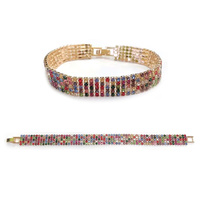 5 LINE RHINESTONE CLASP BRACELET W/GEMS