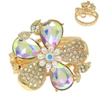 FLORAL GEMSTONE HAMMERED METAL BANGLE BRACELET