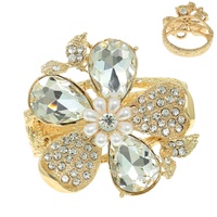 FLORAL GEMSTONE HAMMERED METAL BANGLE BRACELET