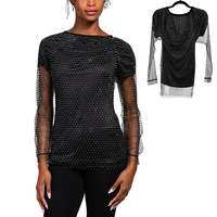 WOMEN'S RHINESTONE MESH DOUBLE LAYER TOP