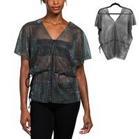 WOMEN'S RHINESTONE FISHNET DRAWSTRING TUNIC