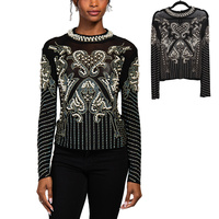 WOMEN'S PEARL & RHINESTONE SHEER BLOUSE