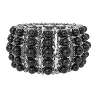 RHINESTONE CIRCLE AND RECTANGLE METAL STRETCH EVENING BRACELET