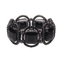 Large Square Gem with Stone Ring Stretch Bracelet