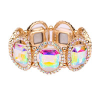 Large Square Gem with Stone Ring Stretch Bracelet