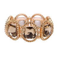 Large Square Gem with Stone Ring Stretch Bracelet