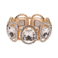 Large Square Gem with Stone Ring Stretch Bracelet