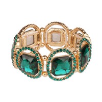 Large Square Gem with Stone Ring Stretch Bracelet