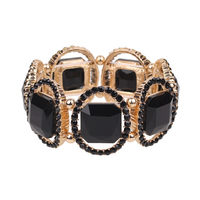 Large Square Gem with Stone Ring Stretch Bracelet