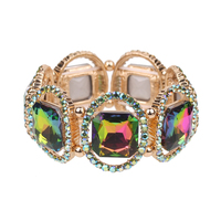 Large Square Gem with Stone Ring Stretch Bracelet