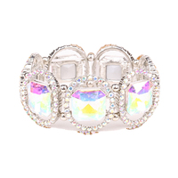 Large Square Gem with Stone Ring Stretch Bracelet