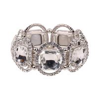 Large Square Gem with Stone Ring Stretch Bracelet