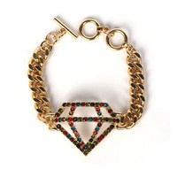 Bq37Gmu Stone Diamond And Chain Toggle Bracelet
