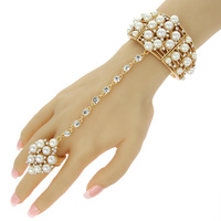 RHINESTONE AND PEARL CUFF SLAVE BRACELET