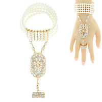 RHINESTONE AND PEARL CUFF SLAVE BRACELET