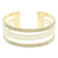 MULTI ROW CRYSTAL PEARL CUFF BRACELET