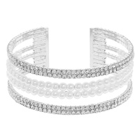 MULTI ROW CRYSTAL PEARL CUFF BRACELET