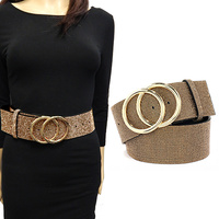 DOUBLE O-RING CRYSTAL RHINESTONE CIRCLE BUCKLE WAIST BELT IN WITH GOLD TONE METAL ACCENTS