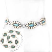WESTERN TURQUOISE STONE SQUASH BLOSSOM CHAIN LINK BELT