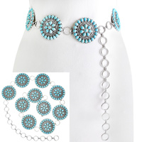 WESTERN TURQUOISE STONE SQUASH BLOSSOM CHAIN LINK BELT