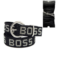 LUXURY DESIGNER INSPIRED RHINESTONE BELT IN VEGAN LEATHER  - CLUB PARTY FASHION BELTS
