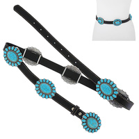 BLACK/BROWN/ LEOPARD PRINT/ SERAPE PRINT - WESTERN PU LEATHER SYNTHETIC SEMI STONE TURQUOISE CONCHO BELT