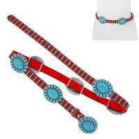 BLACK/BROWN/ LEOPARD PRINT/ SERAPE PRINT - WESTERN PU LEATHER SYNTHETIC SEMI STONE TURQUOISE CONCHO BELT