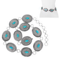 WESTERN SYNTHETIC SEMI STONE TURQUOISE ADJUSTABLE SUNBURST CONCHO CHAIN BELT