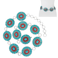 WESTERN SYNTHETIC SEMI STONE TURQUOISE ADJUSTABLE CONCHO CHAIN BELT