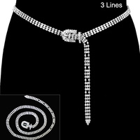 3 LINE RHINESTONE BELT W/ RHINESTONE BUCKLE