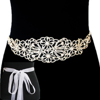 Extra Wide Rhinestone Wedding Tie Sash Belt