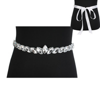 CLEAR PRETTY RIBBON BELT W/ CRYSTAL DROPLET  STONES