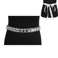 CLEAR PRETTY RIBBON BELT W/ CRSTAL RECTANGLE STONES
