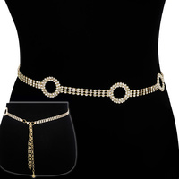CRYSTAL RHINESTONE ONE SIZE OPEN CIRCLE WAIST CHAIN BELT WITH CLASP CLOSURE