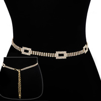 CRYSTAL RHINESTONE ONE SIZE OPEN RECTANGLE WAIST CHAIN BELT WITH CLASP CLOSURE