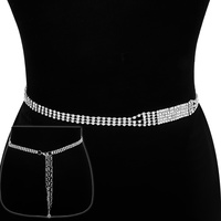 CRYSTAL RHINESTONE ONE SIZE RECTANGLE WAIST CHAIN BELT WITH CLASP CLOSURE