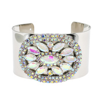 FLORAL GEMS CRYSTAL CLUSTER CUFF BANGLE BRACELET IN GOLD, ROSE GOLD AND SILVER TONE METAL