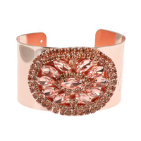 FLORAL GEMS CRYSTAL CLUSTER CUFF BANGLE BRACELET IN GOLD, ROSE GOLD AND SILVER TONE METAL