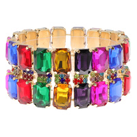 OCTAGON CUT CRYSTAL GEMSTONE 3-ROW STRETCH BANGLE BRACELET